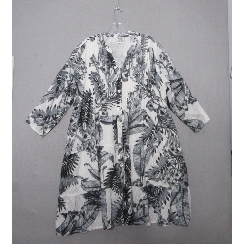 Parsley & Sage Dress XL Tropical Floral‎ Button Cotton Pockets Boho Flowy Resort
